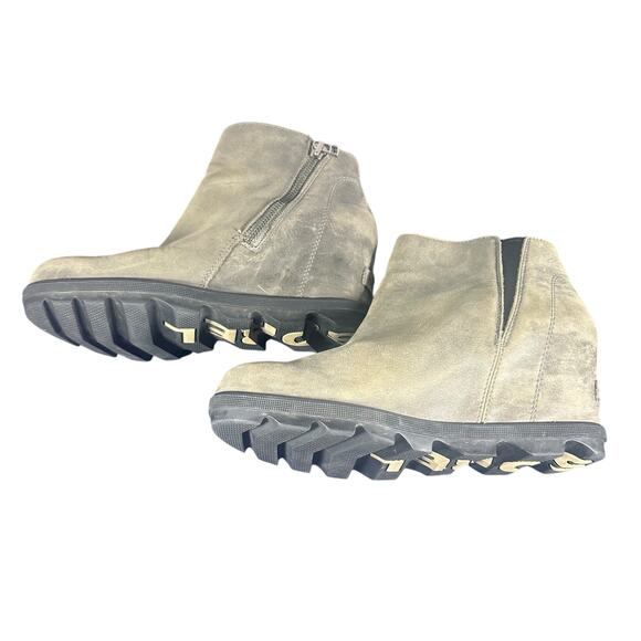 Sorel Joan of arctic Wedge Booties Sz 9 leather Waterproof Side Zip Taupe Boots - Picture 3 of 10